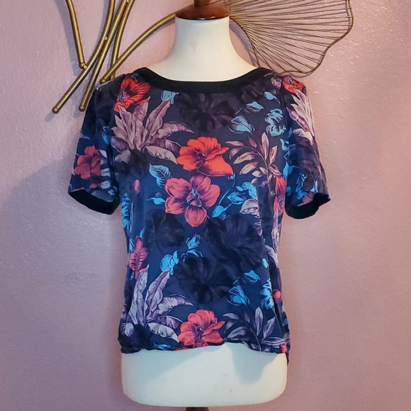 MARC BY MARC JACOBS Silk Dark Tropical Floral Print Button Down Blouse XS - Picture 2 of 6